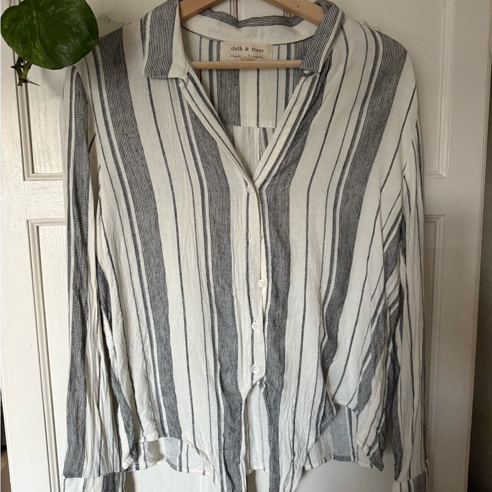 Cloth & Stone Navy and White Striped Shirt